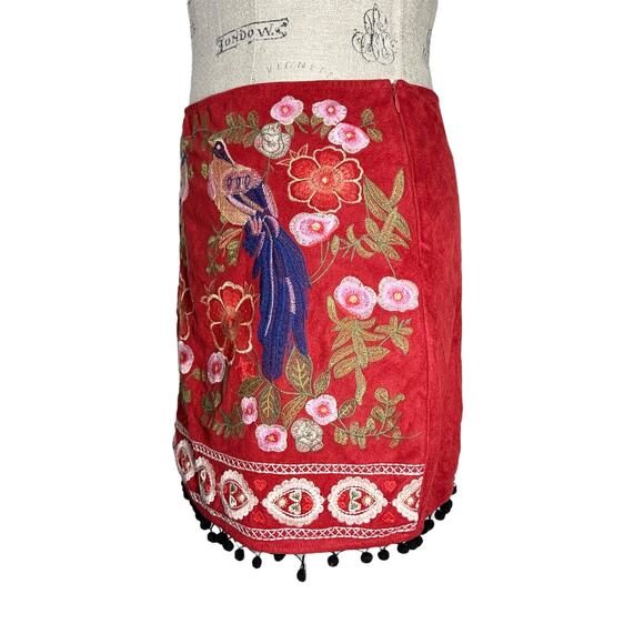 Altar'd State | Women | Vermillion Sueded Floral Pom Pom Mini Skirt | Medium - Picture 4 of 14